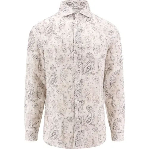Grey Linen French Collar Shirt , male, Sizes: L, M - BRUNELLO CUCINELLI - Modalova