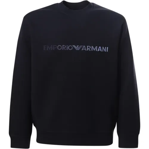 Blaues Sweatshirt mit Rundhalsausschnitt und Logo , Herren, Größe: XL - Emporio Armani - Modalova