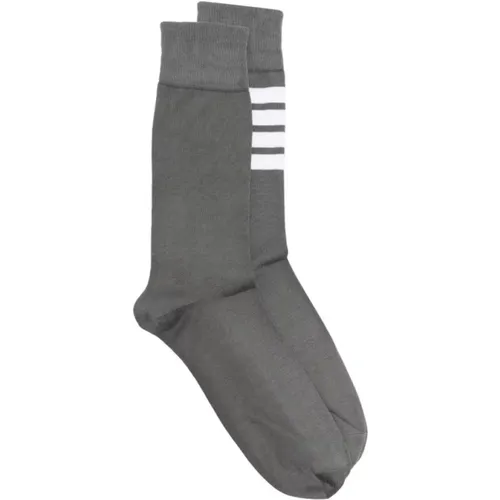 Bar Dark Grey Mid Calf Socks , male, Sizes: ONE SIZE - Thom Browne - Modalova