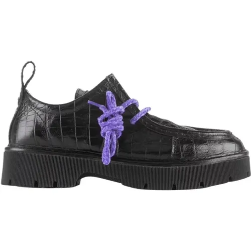 Croco-Embossed Lace-Up Shoe in -Urban Violet , female, Sizes: 3 UK, 5 UK, 8 UK, 7 UK, 6 UK - Panchic - Modalova