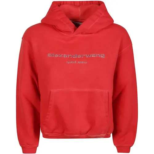 Roter Glitter Puff Logo Sweatshirt , Damen, Größe: S - alexander wang - Modalova