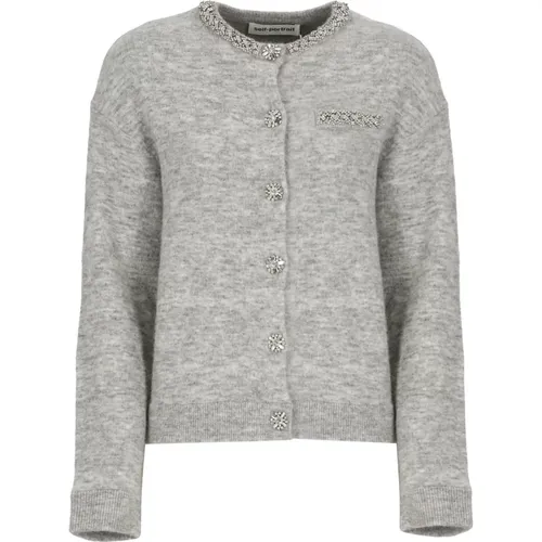 Grey Cardigan with Strass Detail , female, Sizes: M, S - Self Portrait - Modalova