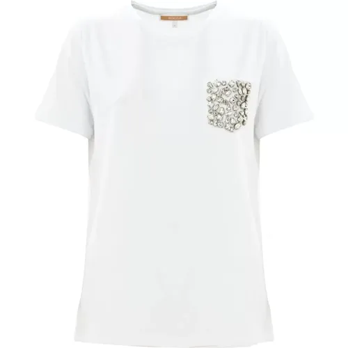 Baumwoll-T-Shirt mit aufgenähten Strsteinen , Damen, Größe: 2XL - Kocca - Modalova