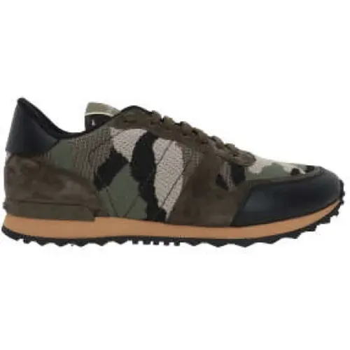 Camouflage Low-Top Sneakers with Military Green Suede and Black Leather , male, Sizes: 6 UK - Valentino Garavani - Modalova