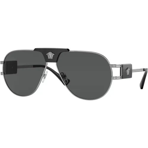 Ruthenium/Graue Sonnenbrille , Herren, Größe: 63 MM - Versace - Modalova