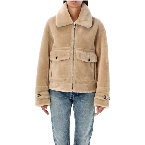 Wendbarer Shearling Aviator Peacoat Kamel , Damen, Größe: L - Urbancode - Modalova