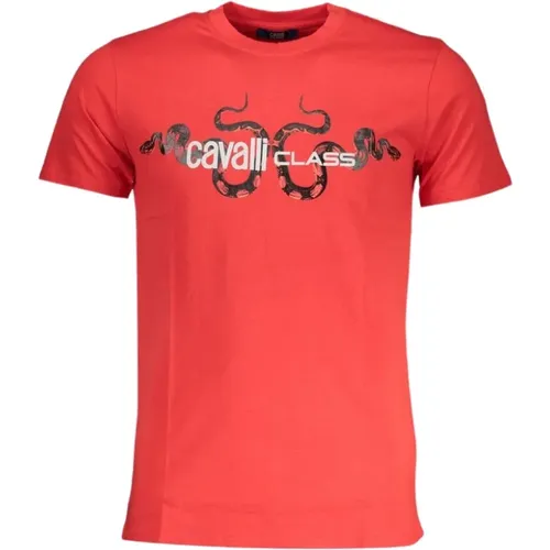 Rotes Baumwoll-Logo-Print-T-Shirt , Herren, Größe: L - Cavalli Class - Modalova