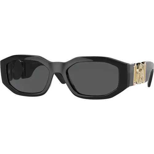 Stylish Sunglasses with Dark Grey Lenses , male, Sizes: 53 MM - Versace - Modalova