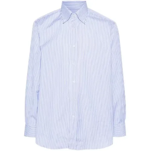 Blau-weiß gestreiftes Hemd , Herren, Größe: 2XL - Brioni - Modalova