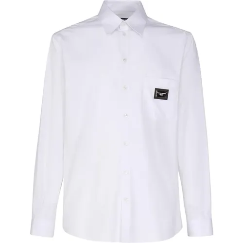 Weiße Baumwoll-Elastan-Hemden,Weiße Hemden mit Metalllogo - Dolce & Gabbana - Modalova