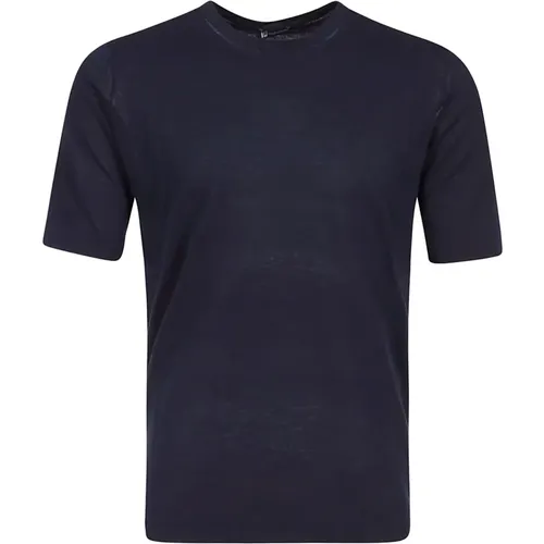 Blau Crewneck Baumwoll T-Shirt Straight Fit,Schwarzes Rundhals Baumwoll T-Shirt - Hindustrie - Modalova