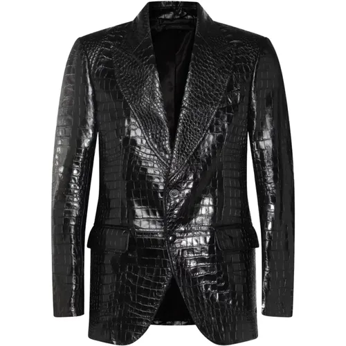 Schwarze Leder Croco Jacke Tom Ford - Tom Ford - Modalova