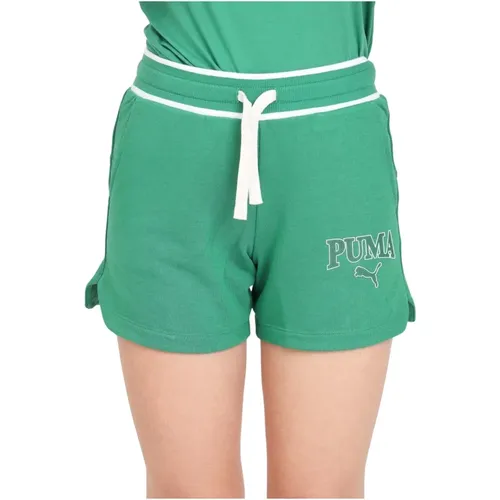 Grüne und Weiße Squad Shorts , Damen, Größe: 2XS - Puma - Modalova