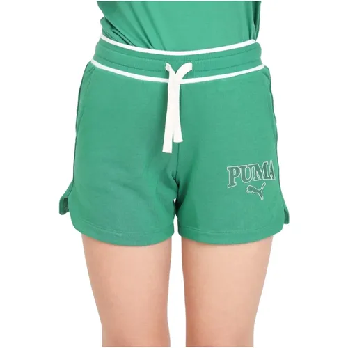 Grüne und Weiße Squad Shorts , Damen, Größe: L - Puma - Modalova