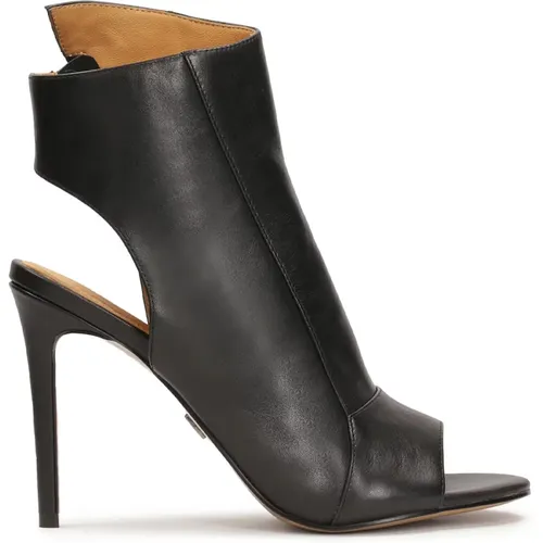 Schwarze Leder Peep Toe Stiefel , Damen, Größe: 36 EU - Kazar - Modalova