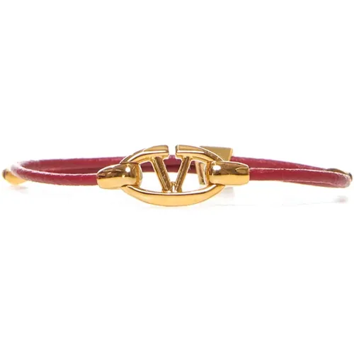 Leather Bracelet with Gold-Plated VLogo , female, Sizes: ONE SIZE - Valentino Garavani - Modalova