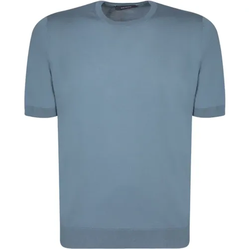 Blaues Baumwoll-Rundhals-T-Shirt Regular Fit , Herren, Größe: 2XL - Tagliatore - Modalova