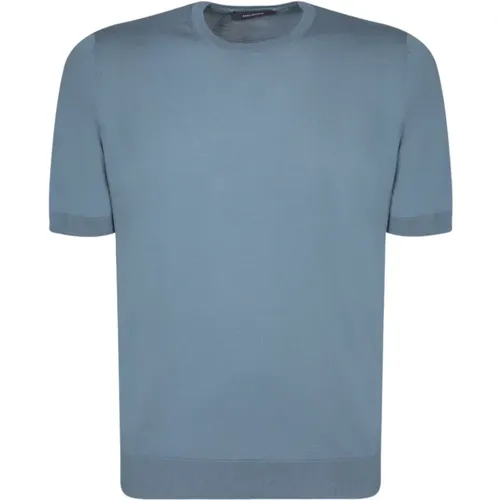 Blaues Baumwoll-Rundhals-T-Shirt Regular Fit , Herren, Größe: M - Tagliatore - Modalova