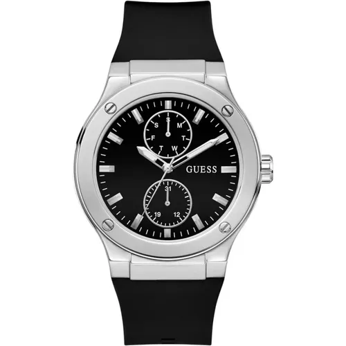 Multifunction Jet Black Silver Watch , male, Sizes: ONE SIZE - Guess - Modalova
