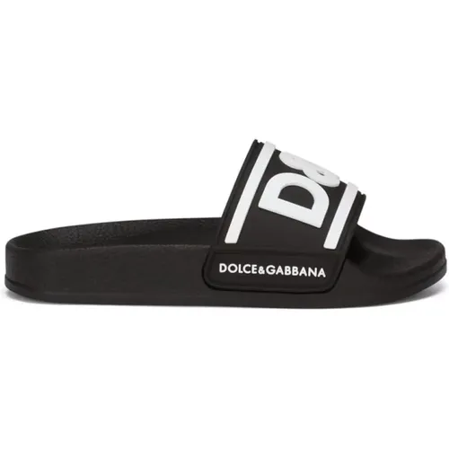 Schwarze Sandalen für Kinder mit Logo-Print - Dolce & Gabbana - Modalova