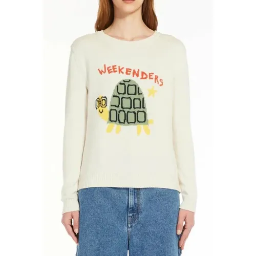 Ivory Crew Neck Sweater with Logo Print , female, Sizes: M, S, L - Weekend - Modalova