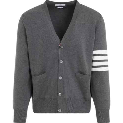 Grey Milano Stitch Cardigan Sweater , male, Sizes: XL - Thom Browne - Modalova