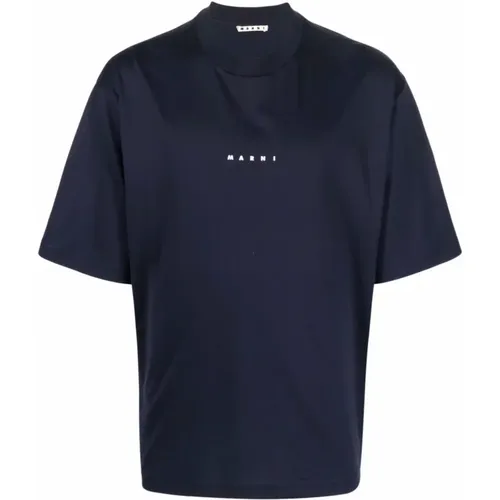 Blau Schwarzes Logo T-Shirt , Herren, Größe: 2XL - Marni - Modalova