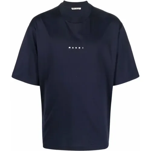 Blau Schwarzes Logo T-Shirt , Herren, Größe: M - Marni - Modalova