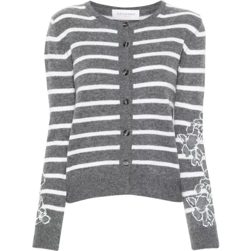 Grey Wool Sweater with Stripes , female, Sizes: M, S - Ermanno Scervino - Modalova