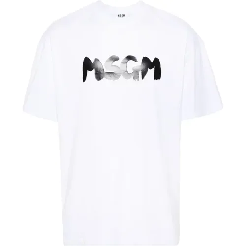 T-Shirts,Weißes Baumwoll-T-Shirt mit Logo - Msgm - Modalova