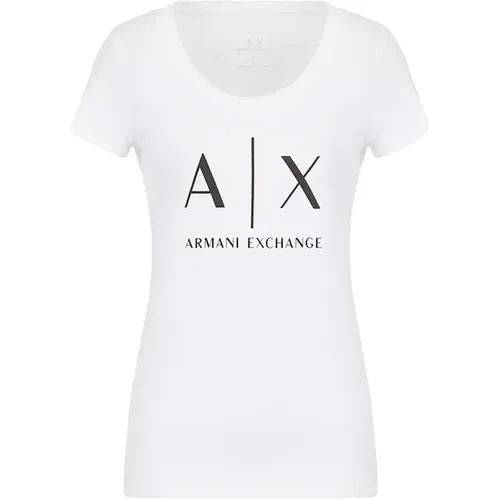 Weißes Logo T-Shirt Langarm Rundhals , Damen, Größe: M - Armani Exchange - Modalova