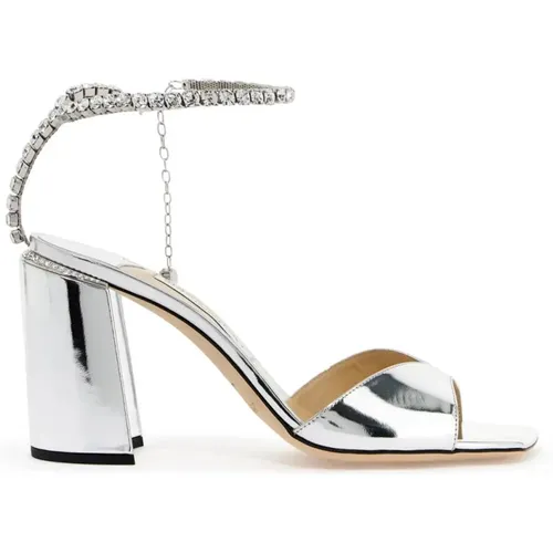 Kristallverzierte Metallic-Ledersandalen - Jimmy Choo - Modalova