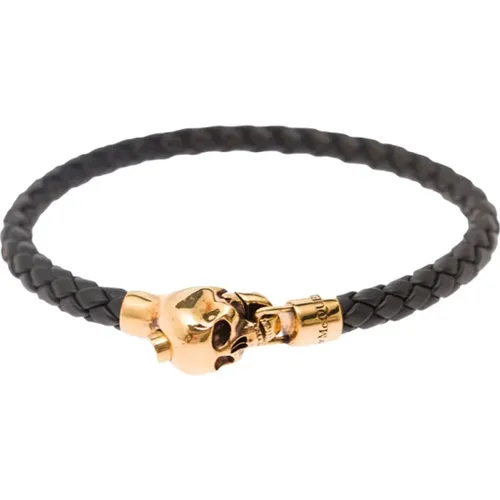 Geflochtenes Leder Skull Armband Schwarz , Herren, Größe: S - alexander mcqueen - Modalova