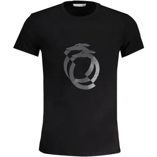 Schwarzes Logo Print Baumwoll T-Shirt Herren , Herren, Größe: L - Trussardi - Modalova