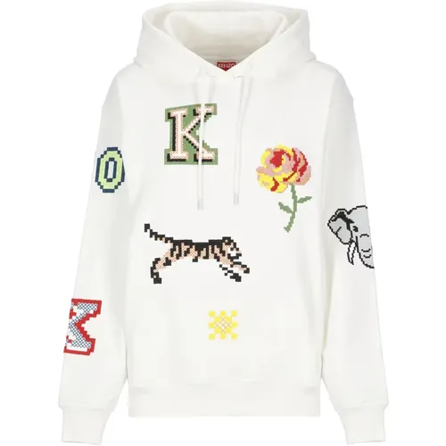 Baumwollhoodie mit Pixel-Stickereien , Damen, Größe: XS - Kenzo - Modalova