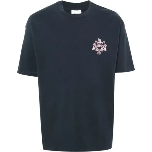 Blauer Wappen-Print T-Shirt - Drole de Monsieur - Modalova