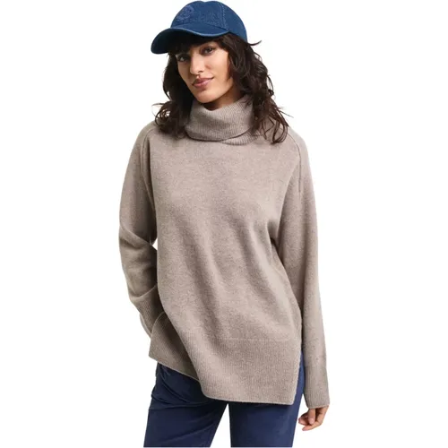 Rollkragenpullover mit Fischgrätenabschlüssen , Damen, Größe: S - Gant - Modalova