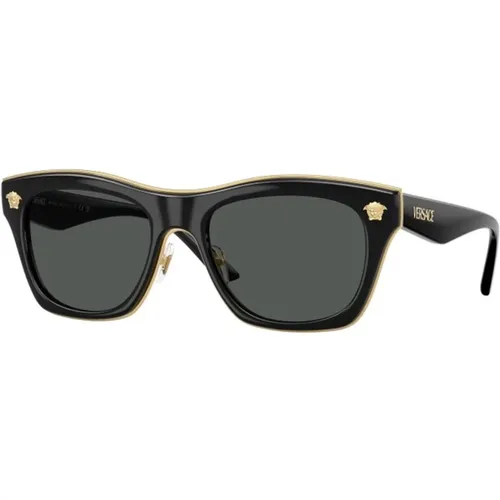 Rectangular Sunglasses Dark Grey Lenses , unisex, Sizes: 53 MM - Versace - Modalova