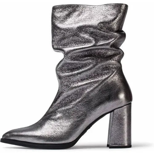 Gerüschte Knöchelstiefel Salma Blei, Farbe: Metallic , Damen, Größe: 41 EU - Wonders - Modalova