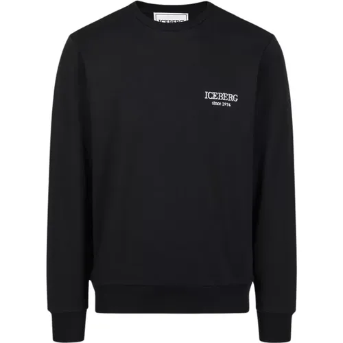 Schwarzer Crewneck-Sweatshirt mit gesticktem Logo - Iceberg - Modalova