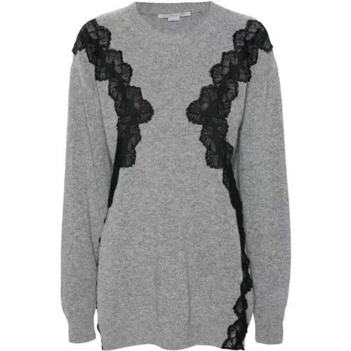 Grey Knitted Sweater with Lace Detailing , female, Sizes: 2XS, XS, S - Stella Mccartney - Modalova