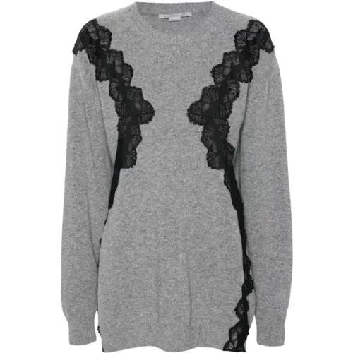 Grey Knitted Sweater with Lace Detailing , female, Sizes: S - Stella Mccartney - Modalova