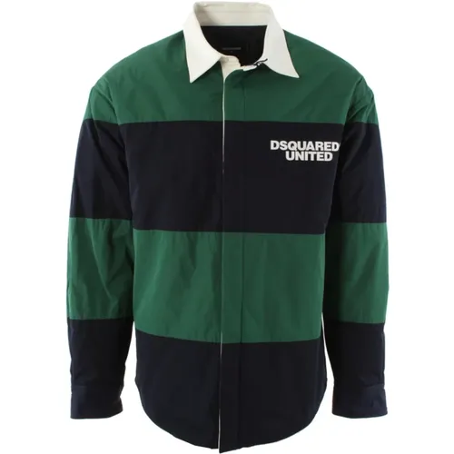 Herren Freizeithemd in Grün-Blauem Polyester , Herren, Größe: L - Dsquared2 - Modalova