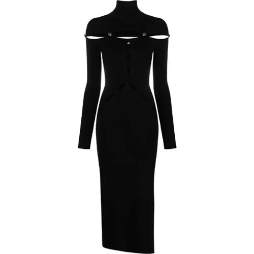 Schwarzes Midi-Kleid mit Cut-Outs - Versace Jeans Couture - Modalova
