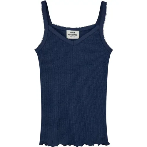 Marineblau Pointella Trille Top T-Shirt , Damen, Größe: M - Mads Nørgaard - Modalova