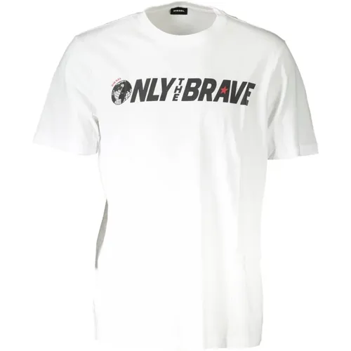 Logo T-Shirt Rundhals Weiß Baumwolle , Herren, Größe: S - Diesel - Modalova