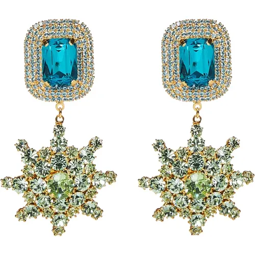 Golden Starburst Drop Earrings with Emerald Cut Gem , female, Sizes: ONE SIZE - Magda Butrym - Modalova