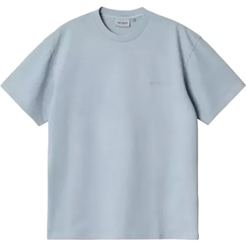 Duster Script T-Shirt Misty Sky , male, Sizes: L - Carhartt WIP - Modalova