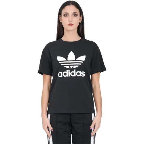 Schwarzes Trefoil Regular T-Shirt , Damen, Größe: M - adidas Originals - Modalova