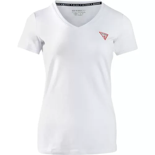 Baumwoll V-Ausschnitt T-Shirt - Slim Fit , Damen, Größe: XS - Guess - Modalova